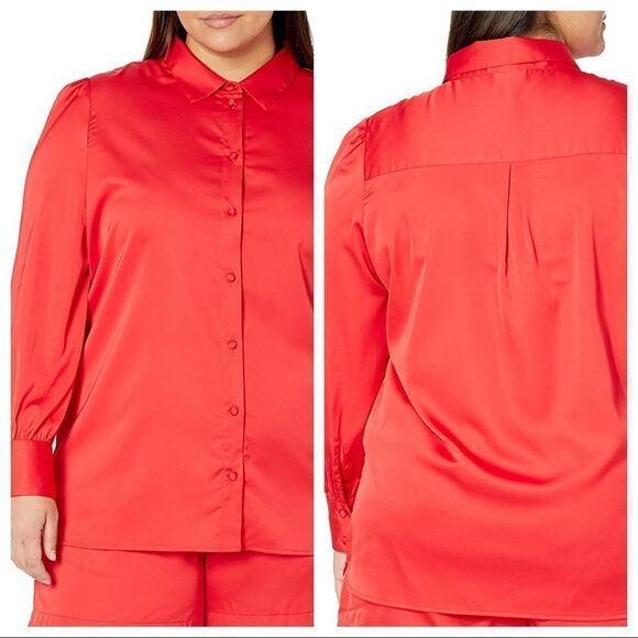 Lucyswhims The Drop Red Satin Stretch Blouse 3X NWT - Picture 1 of 12